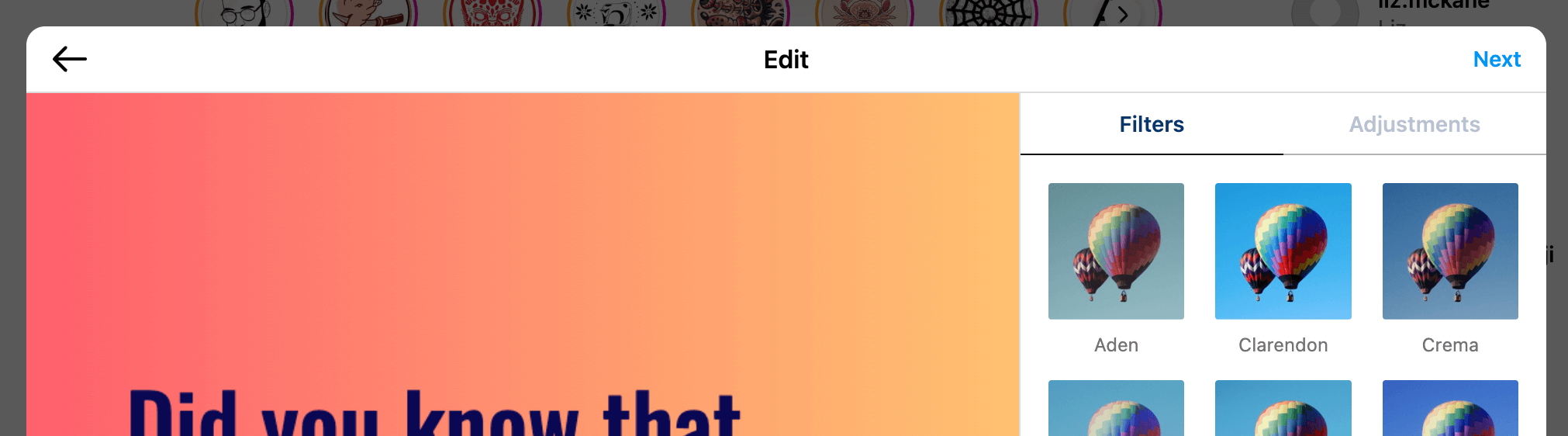How to post a Instagram Carousel: Step 6 - Skip editing tools
