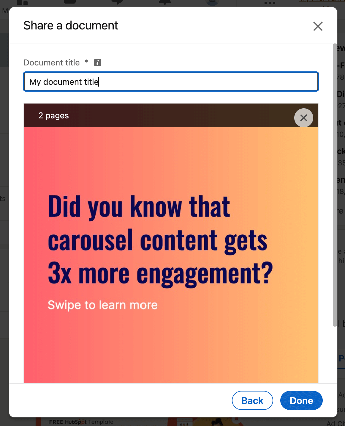 How to post a LinkedIn Carousel: Step 5 - Add document title