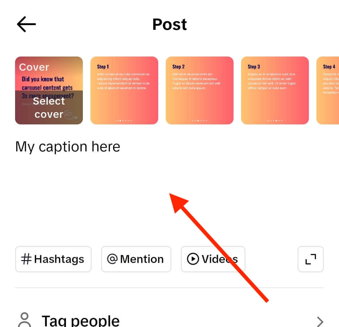 How to post a TikTok Carousel: Step 8 - Add caption